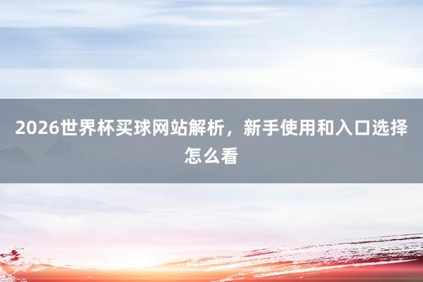 2026世界杯买球网站解析，新手使用和入口选择怎么看