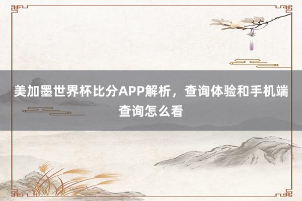 美加墨世界杯比分APP解析，查询体验和手机端查询怎么看